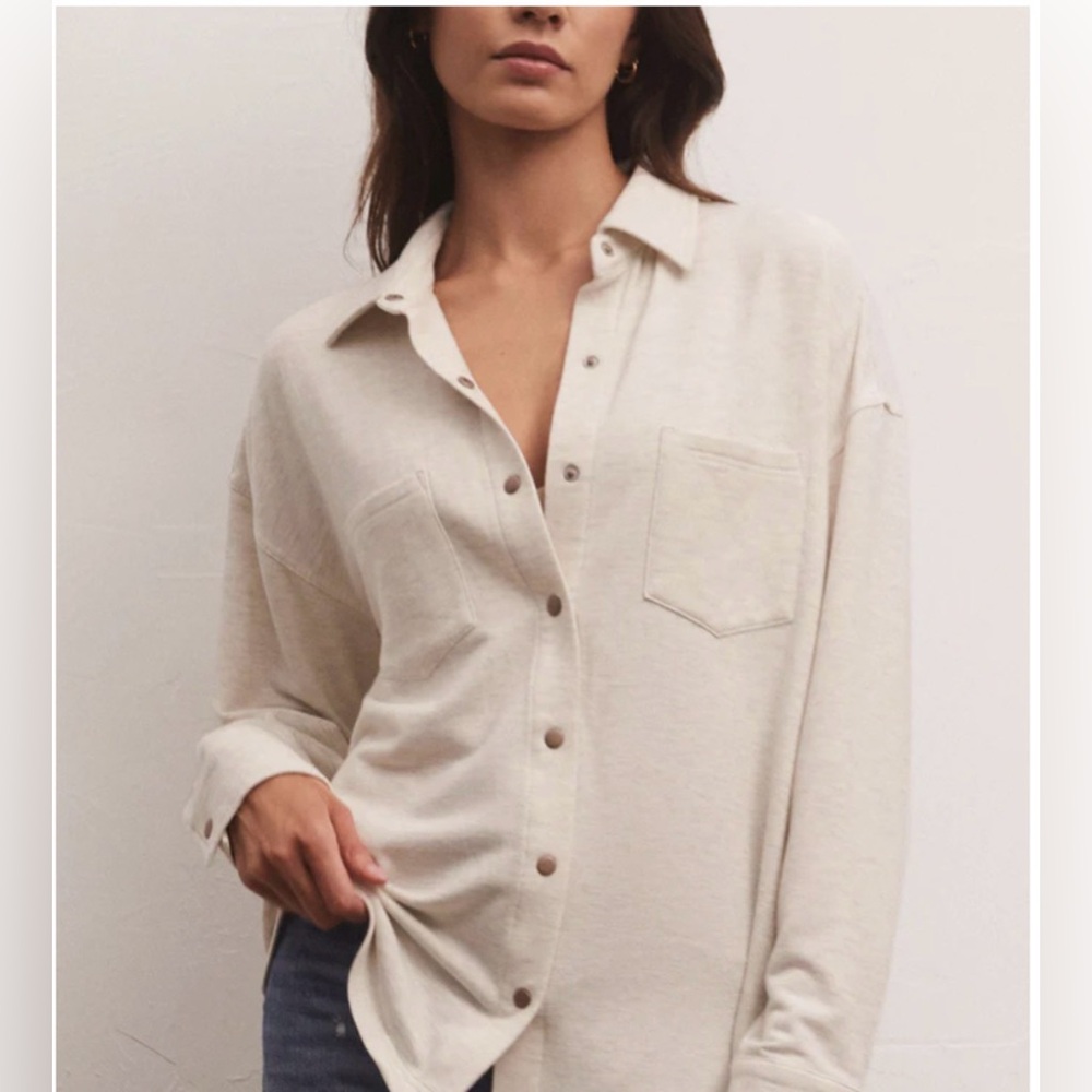 Z SUPPLY WFH Modal Shirt Jacket Oatmeal Heather Women Size Medium